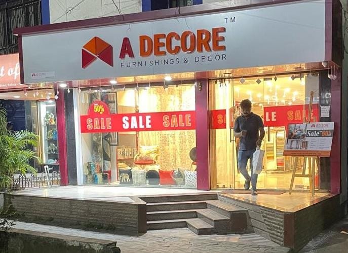 Storefront signboard and shopfront branding for A Decore Furnishings and Decor, Ranchi — signage shop fabrication by Aryan Enterprises